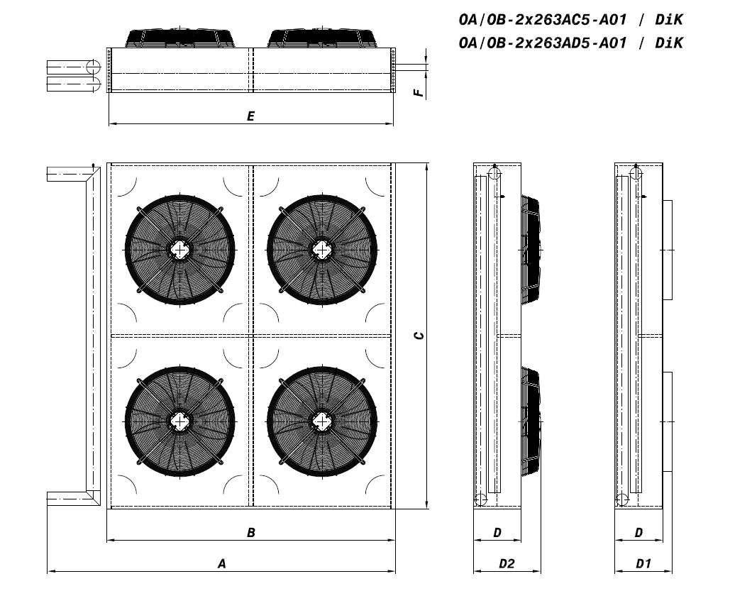 OA/OB-2X263AC1-A01 dimension drawing