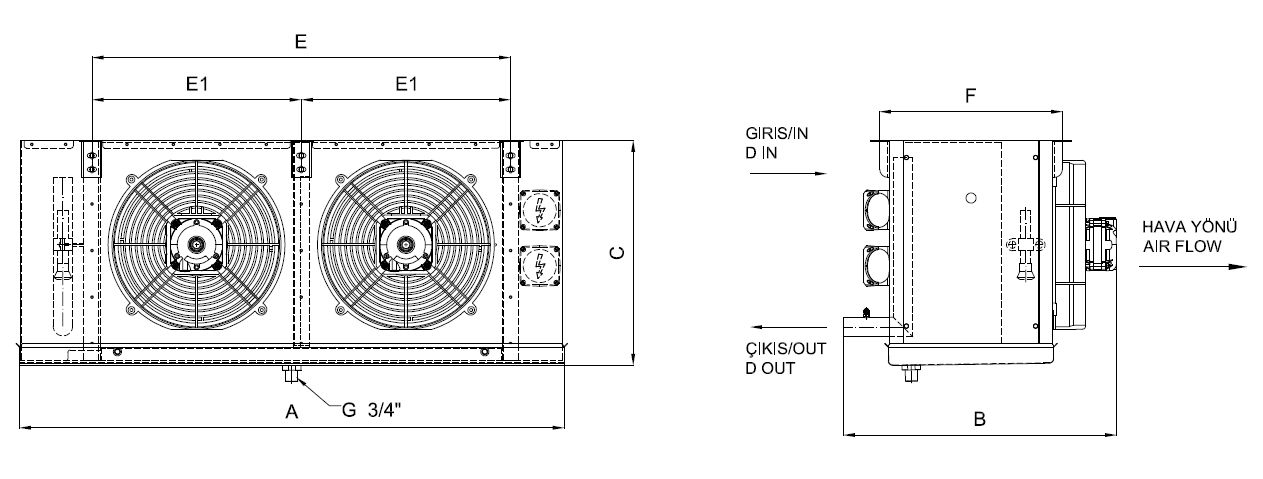رسم الأبعاد للطراز EB-220AC4-B05 C