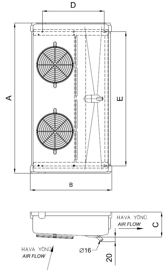 رسم الأبعاد للطراز EC-P-215CE4-B21 C
