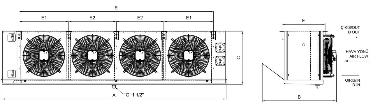 Dimension drawing of EA-GA-450AE7-A22 C
