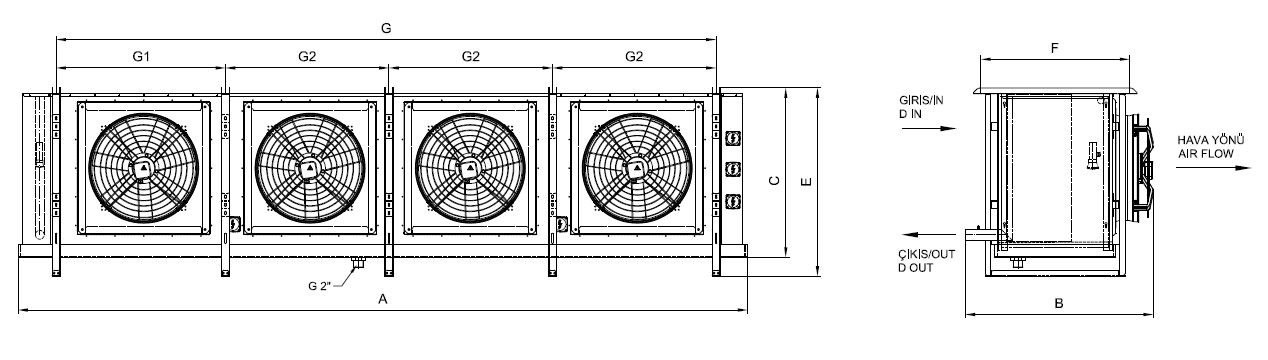 رسم الأبعاد للطراز EK-T-463BE10-B08 C