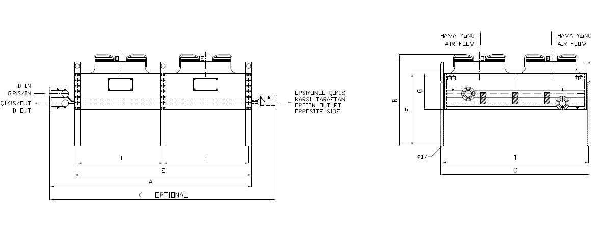 رسم الأبعاد للطراز BC/BD-2x280CD1-B01 C