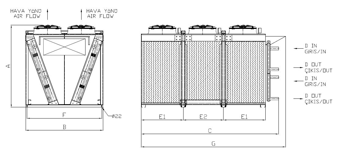 رسم الأبعاد للطراز KC-2x380KB5-B01T C