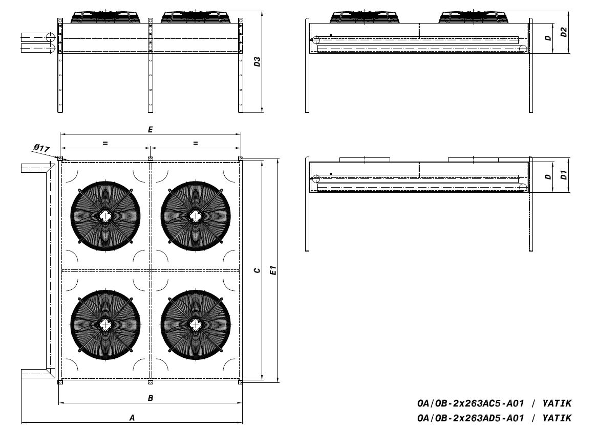 رسم الأبعاد للطراز OA/OB-2X263AC5-A01 C