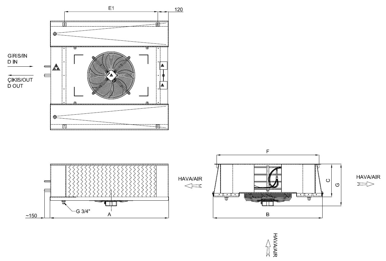 رسم الأبعاد للطراز ED-130AC4-C21 C