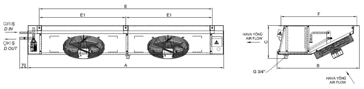 رسم الأبعاد للطراز EG-DC-225AB4-A23 C