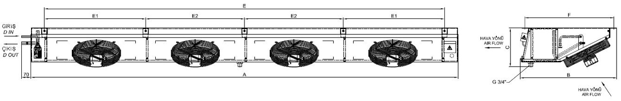 رسم الأبعاد للطراز EG-DC-425AE4-A23 C